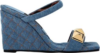 Philipp Plein Denim Sandalen met Sleehak en Studs - Dames - Sleehakken - Blauw - 37 EU - Denim - Schoenen