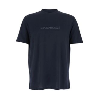 Emporio Armani Pima-jersey T-shirt met logo-opdruk - Heren - T-shirts - Blauw - 2XL - Katoen - Tops