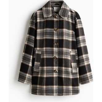 H&M Oversized Coat in Black/plaid at Nordstrom, Size Xx-Small
