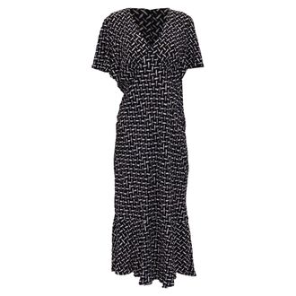 Diane Von F&uuml;rstenberg Diane Von Furstenberg Printed V-Neck Midi Dress in Black Viscose