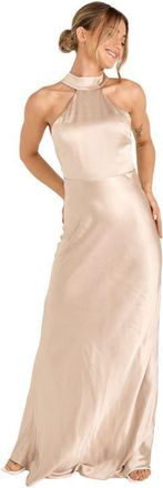 Six Stories Halter Neck Satin Bridesmaid Dress in Oyster at Nordstrom, Size 14