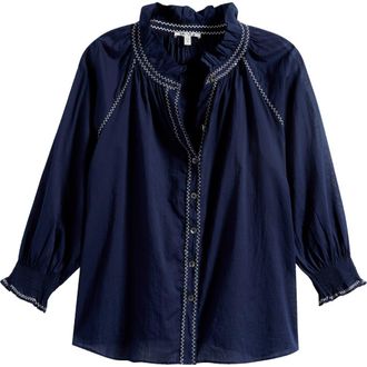 Nic+Zoe Zigzag Stitch Crinkle Cotton Button-Up Shirt in Dark Indigo at Nordstrom, Size Xx-Large