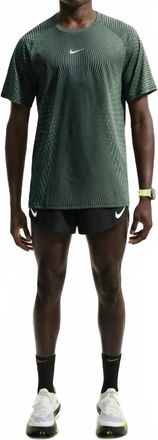 Nike Stride Aero Fit Short Sleeve Running Top In Black/light Green Spark/reflective Silver
