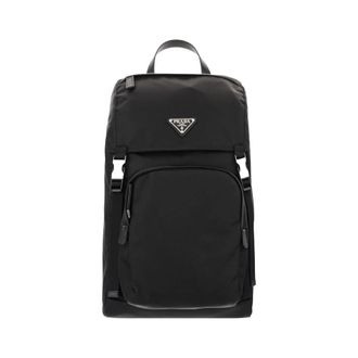 Prada Nylon Rugzak met Logo Appliqu&eacute; - Heren - Rugzakken - Zwart - ONE Size - Nylon - Tassen