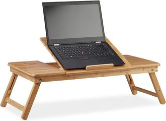 Relaxdays Relaxdays - xl Bamboo Laptop Riser Stand, Ideal Ventilation, Height-Adjustable, 5 Angles, With Drawer, Natural