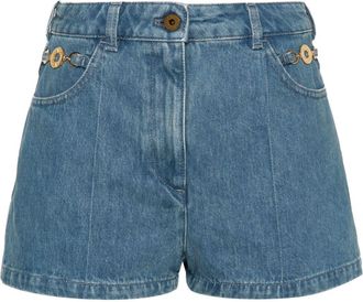 Patou logo-embroidered denim mini shorts - women - Cotton/Polyester - 40 - Blue
