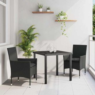 vidaXL Vidaxl - Conjunto De Comedor De Jard&iacute;n Con Coj&iacute;n 3 Pcs Negro Polirat&aacute;n