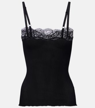 Saint Laurent Lace-trimmed silk jersey tank top