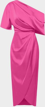 Theia Rayna Draped One-Shoulder High-Low Gown