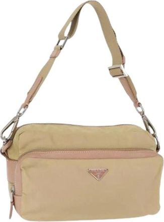 Prada Pre-owned Cross Body Bags, female, Beige, Size: ONE SIZE Pre-owned Nylon Cross Body Bag