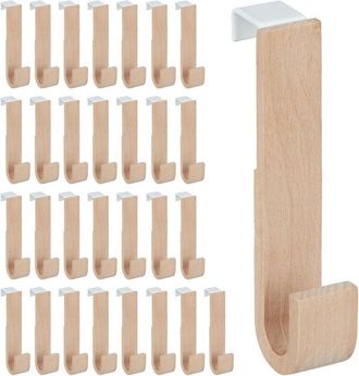 Relaxdays Relaxdays Set of 30 Door Hooks, Wood & Iron, for Jackets, Towels, Hallway Coat Hook, HWD: 13 x 2.5 x 6 cm, White/Natural