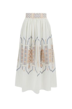 Emporio Sirenuse Embroidered Cotton Poplin Long Skirt