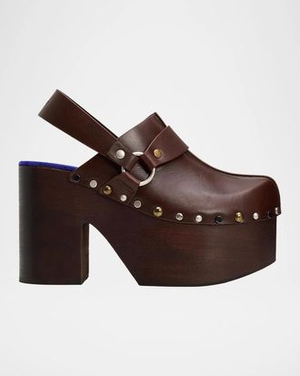Chlo&eacute; 115mm Talis Studded Leather Platform Clogs