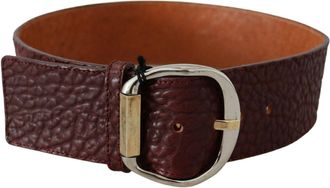 Gianfranco Ferre Bordeaux Brede Leren Taillegordel Goud Zilver