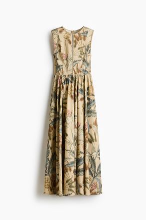 H&M Baumwollkleid mit Spitzendetails - Beige/Pflanzen