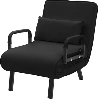ML Design Ml-design Sill&oacute;n Cama 3en1, Sof&aacute; Individual De 1 Plaza, Butaca Plegable Con Respaldo Ajustable, Estructura De Acero Y Chenilla Negro, Silla De Relajac