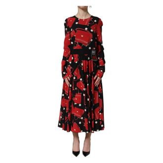 Dolce & Gabbana Maxi Dresses, female, Black, Size: S Handbag Print Long Sleeve Midi Dress