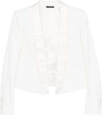 Tom Ford Single-Breasted Shawl Lapel Cropped Tuxedo Jacket - Dames - Blazers - Wit - S - Wol - Jassen