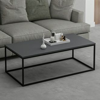 Dmora Mesa De Centro Arcella, Forma Rectangular, Tapa Madera Noble, Estructura Antracita, 120x60x42h Cm