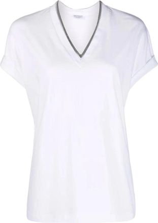Brunello Cucinelli Witte V-hals Mouwloze Top - Dames - T-shirts - Wit - L - Katoen - Tops