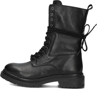 Inuovo Zwarte leren veterschoenen - Dames - Veterlaarzen - Zwart - 37 EU - Leer - Schoenen