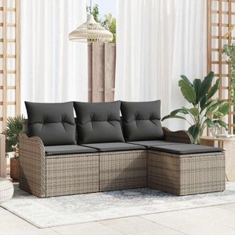 vidaXL Conjunto De Sof&aacute; De Jard&iacute;n Con Coj&iacute;n 4 Pcs Gris Polirat&aacute;n Vidaxl