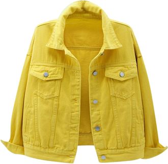 Generic HUIFUAO Womens Jean Jacket Black Denim Jacket Vintage Distressed Shacket Boyfriend Coat Hip Hop Streetwear Western Clothing Cowgirl Outfits(Z15 Yellow