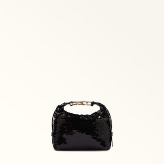 Furla Tonie Borsa Mini Nero Nero Tessuto Con Paillettes Donna