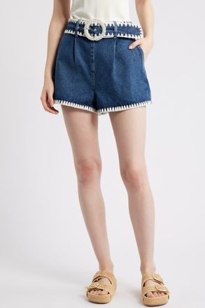 Farm Rio Embroidered Belted Denim Shorts at Nordstrom, Size 25