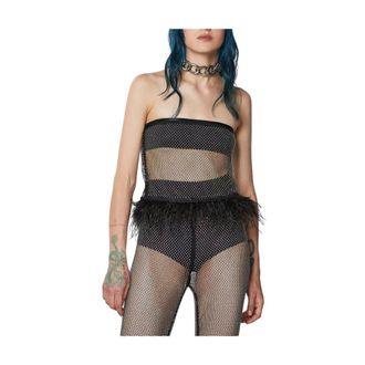 Patrizia Pepe Top met veren en strass steentjes - Dames - Tops zonder mouwen - Zwart - XS - Polyester - Tops