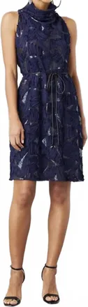 Lola & Sophie Tulle & Sequin High Neck Dress In Navy Blue
