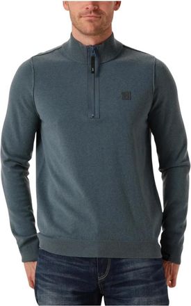 Butcher of Blue Blauwe Halfzip Trui Clifden Stijl - Heren - Coltruien - Blauw - S - Truien & Vesten