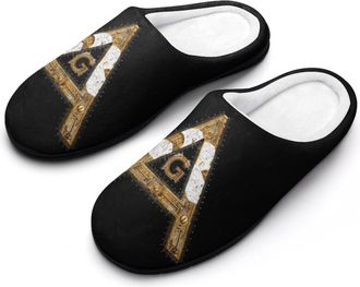 Generic Gold Square Compass Master Mason Womens Slippers Warm House Slippers Indoor House Shoes with Anti-Skid Rubber Sole