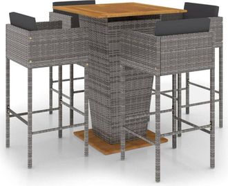 vidaXL Set Muebles De Bar Jard&iacute;n 5 Pzas Y Cojines Rat&aacute;n Sint&eacute;tico Gris Vidaxl