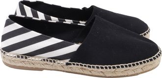 Off-white Striped Slip-on Espadrille Flats in Black Canvas