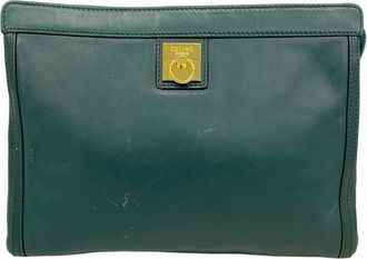 Celine Green Leather Clutch Bag (Pre-Owned)