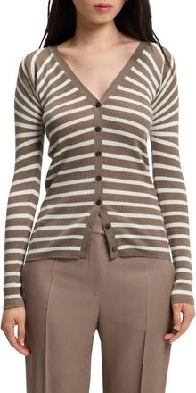 BOSS Fayani Striped Wool Cardigan in Walnut Stripe at Nordstrom, Size X-Large