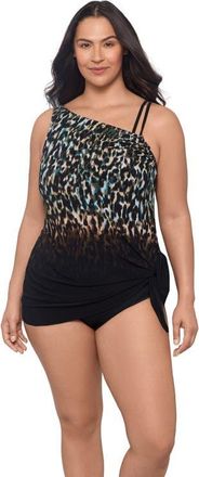 Trimshaper Brianna Adjustable Side-Tie Coverage Plus Size Swimdress in Leopard In The Mist Ombre at Nordstrom, Size 20W