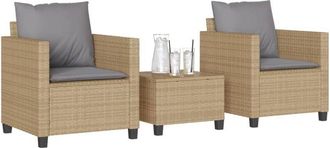 vidaXL Sillas Y Mesita De Jard&iacute;n 3 Piezas Rat&aacute;n Sint&eacute;tico Coj&iacute;n Beige Vidaxl