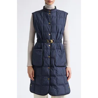 Moncler Cygnette Long Quilted Down Vest in Blue at Nordstrom, Size 4