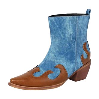 Generic Womens Retro Cowboy Ankle Boots Square Toe High Block Heel With Slip On Design Western Style Short Booties