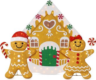 Best Choice Products 3pc Gingerbread Man Family 2D Christmas Yard Decor, 4ft Light Up Holiday Lawn Decoration w/House, 185 LED Lights