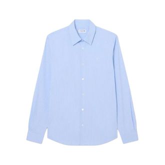 Lacoste Gestreept stretch popeline overhemd - Heren - Overhemden - Blauw - Maat: S Katoen