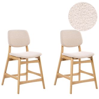 Beliani Conjunto De 2 Sillas De Bar Retro Sin Reposabrazos Asiento De Boucl&eacute; Marr&oacute;n Claro Y Beige Elaine