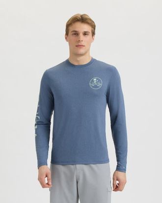 Salt Life Skull and Poles Long Sleeve SLX Performance Tee in Vintage Indigo Heather at Nordstrom, Size X-Large