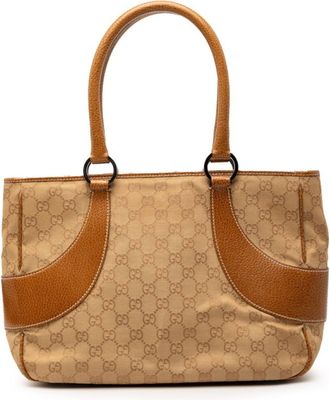 Gucci Beige Leather Canvas Shoulder Bag Tote Bag (Pre-Owned)