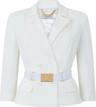 Elisabetta Franchi Belted Double-breasted Jacket - Dames - Blazers - Wit - M - Leer - Jassen