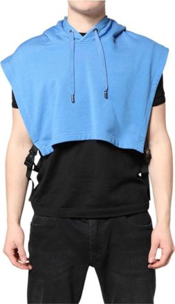 Dolce & Gabbana Jassen, Heren, Blauw, ONE Size, Katoen, Blauwe Katoenen Hooded Sportvest Sweater