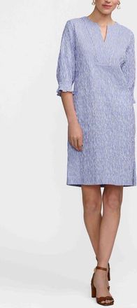 Foxcroft Alicia Crinkle Jacquard Dress in Blue/White at Nordstrom, Size X-Large