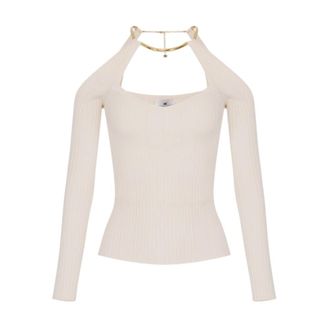 Elisabetta Franchi Round-neck Knitwear, female, Beige, Size: XS Round-neck Knitwear